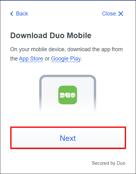 Duo mobile download app screen