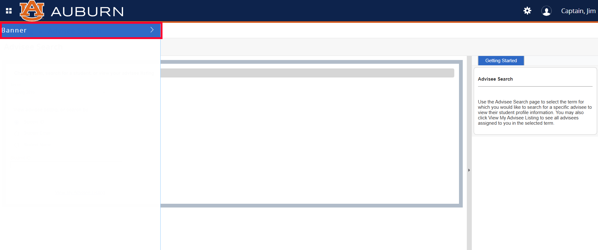 Faculty Services Banner selection