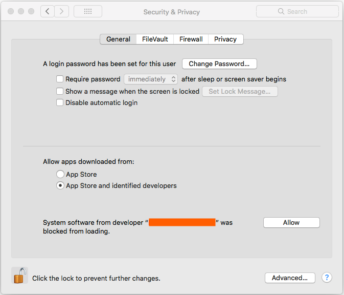 Security & Privacy settings in General tab preferences.