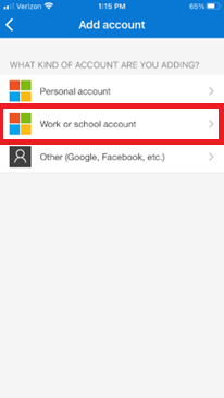select work or school account