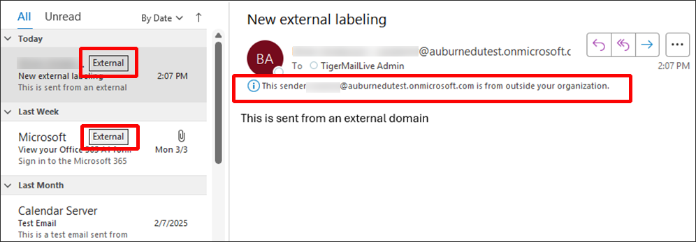 Outlook desktop app external email label