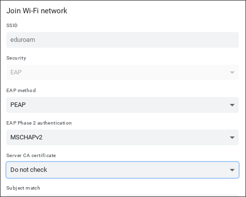 eduroam wifi screen