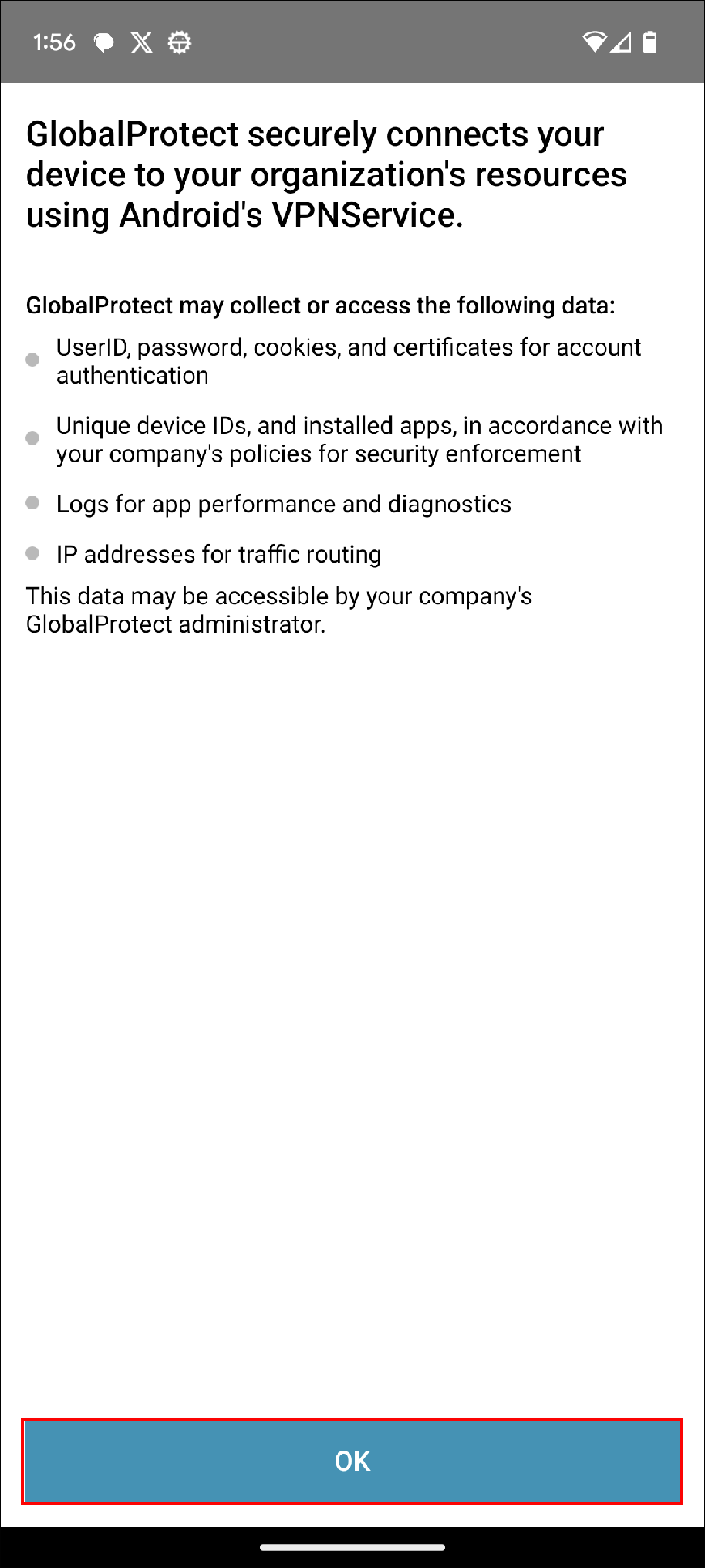 android global protect organization resources screen