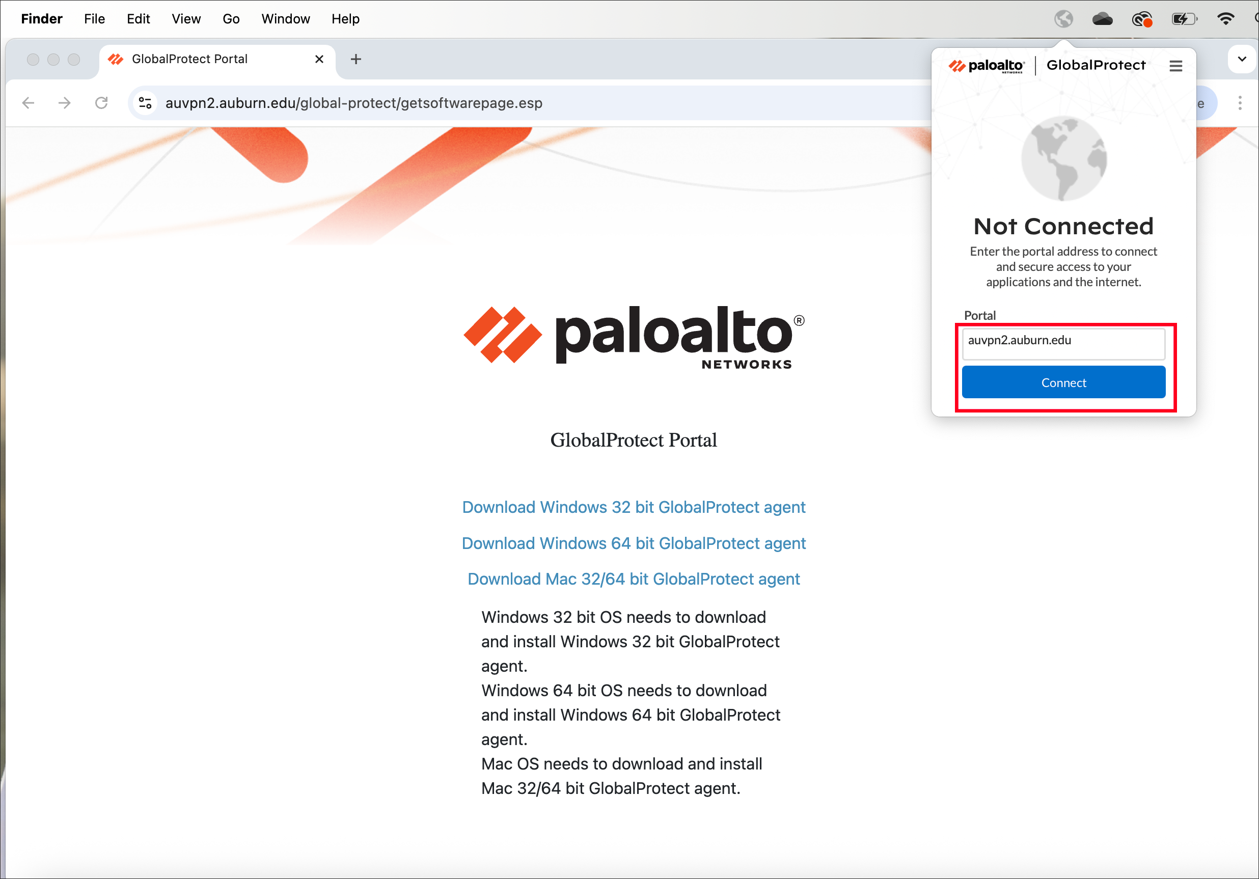 Welcome to Global Protect VPN portal screen