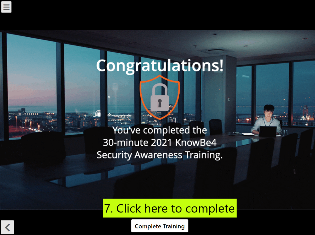 screenshot of KnowB4 completion