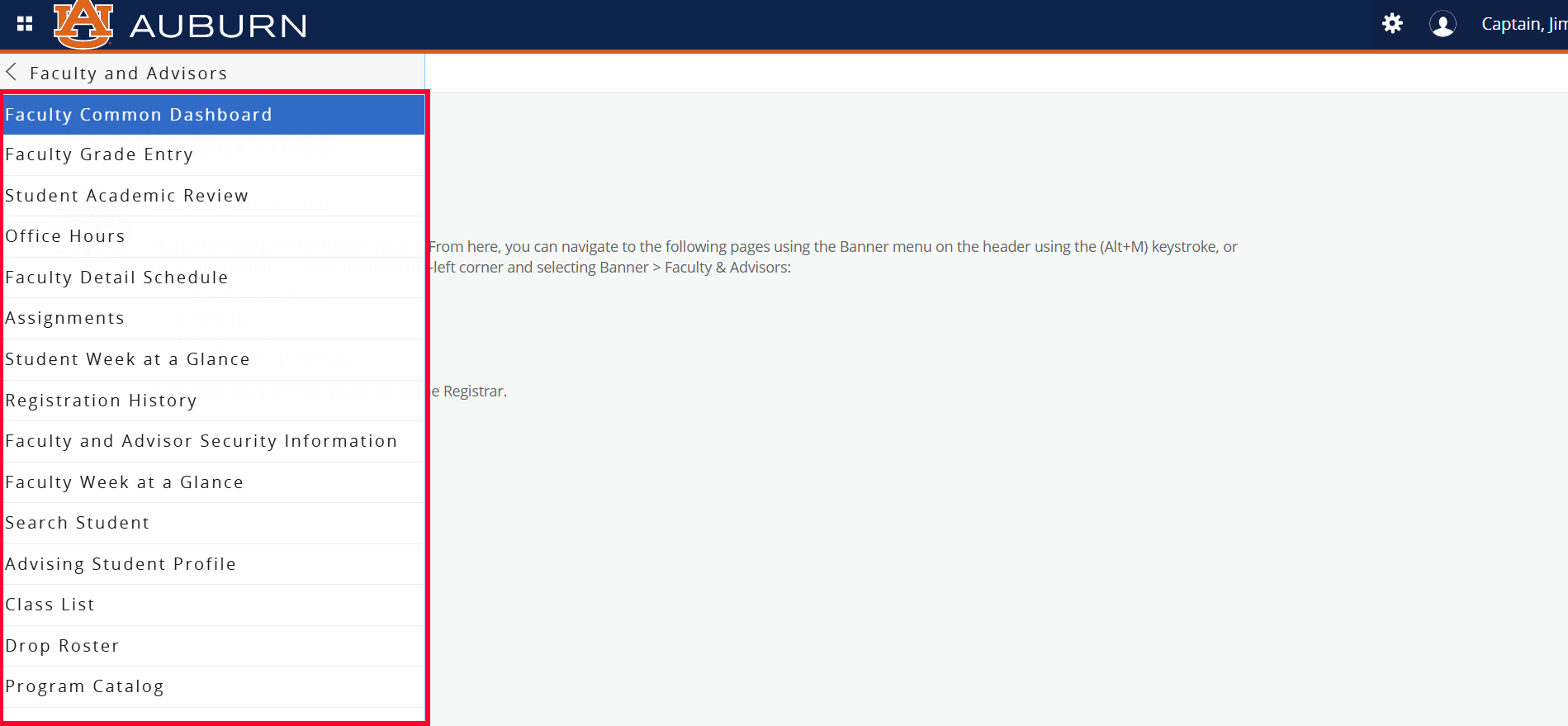Faculty Services Faculty and Advisors options