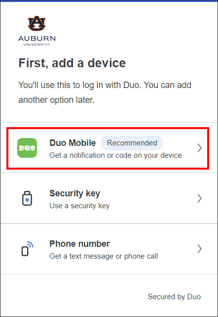 Duo registration add a device screen