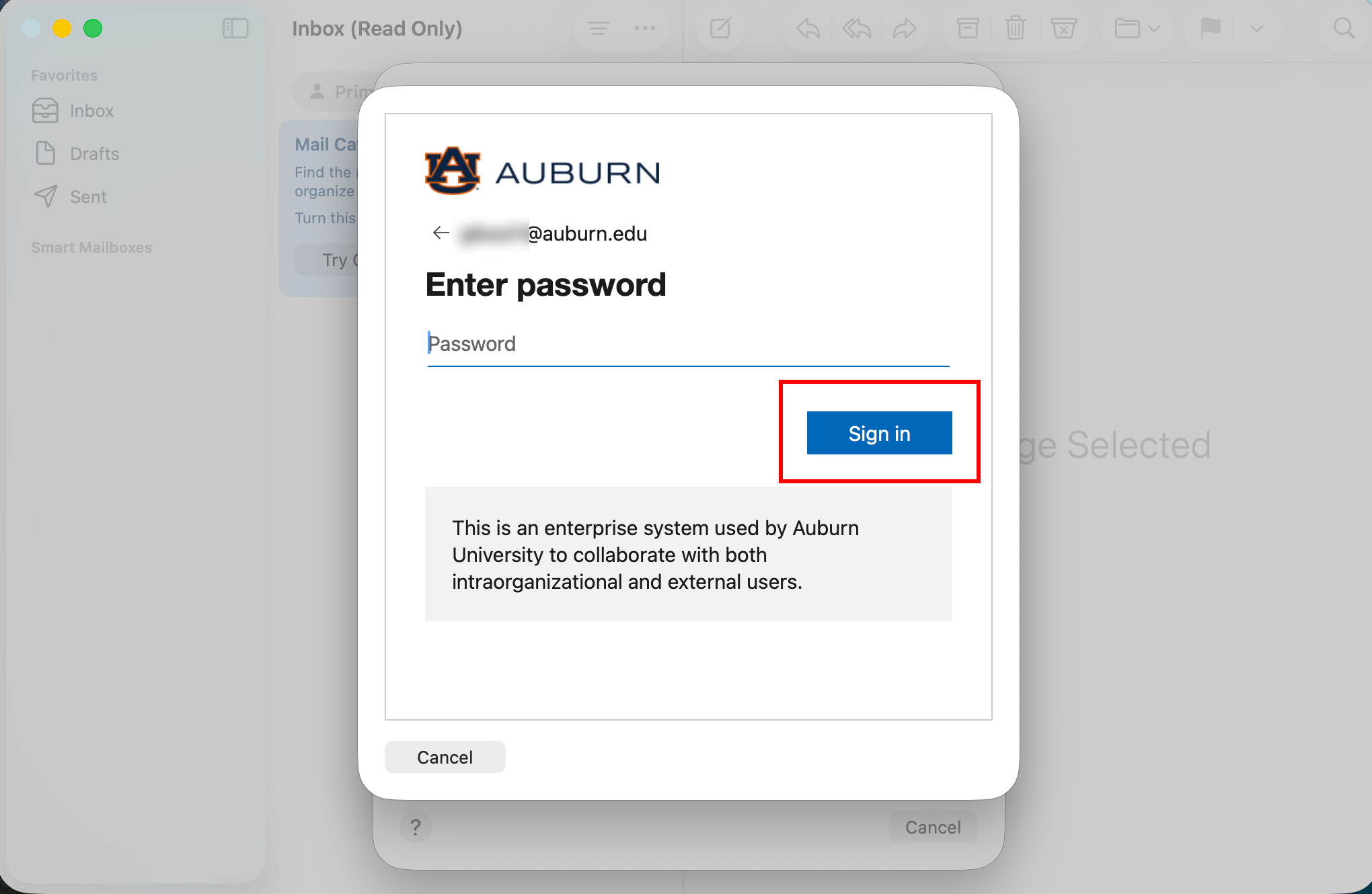 mac mail enter password