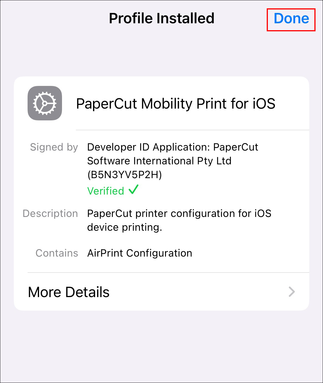 mobility print profile done