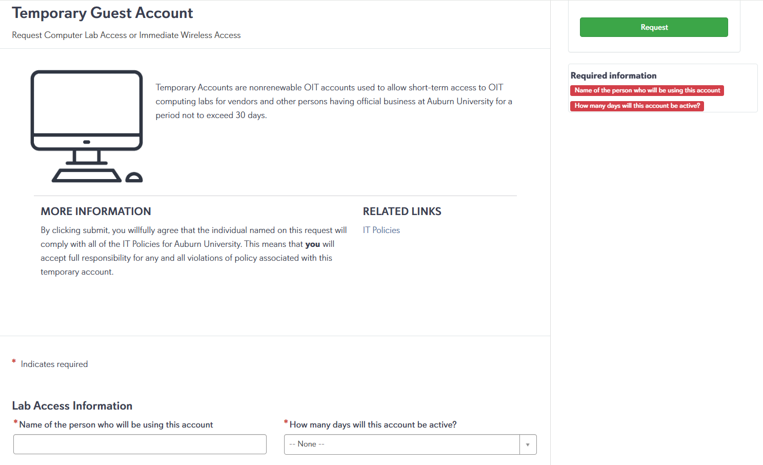 Temporary Guest Account request form