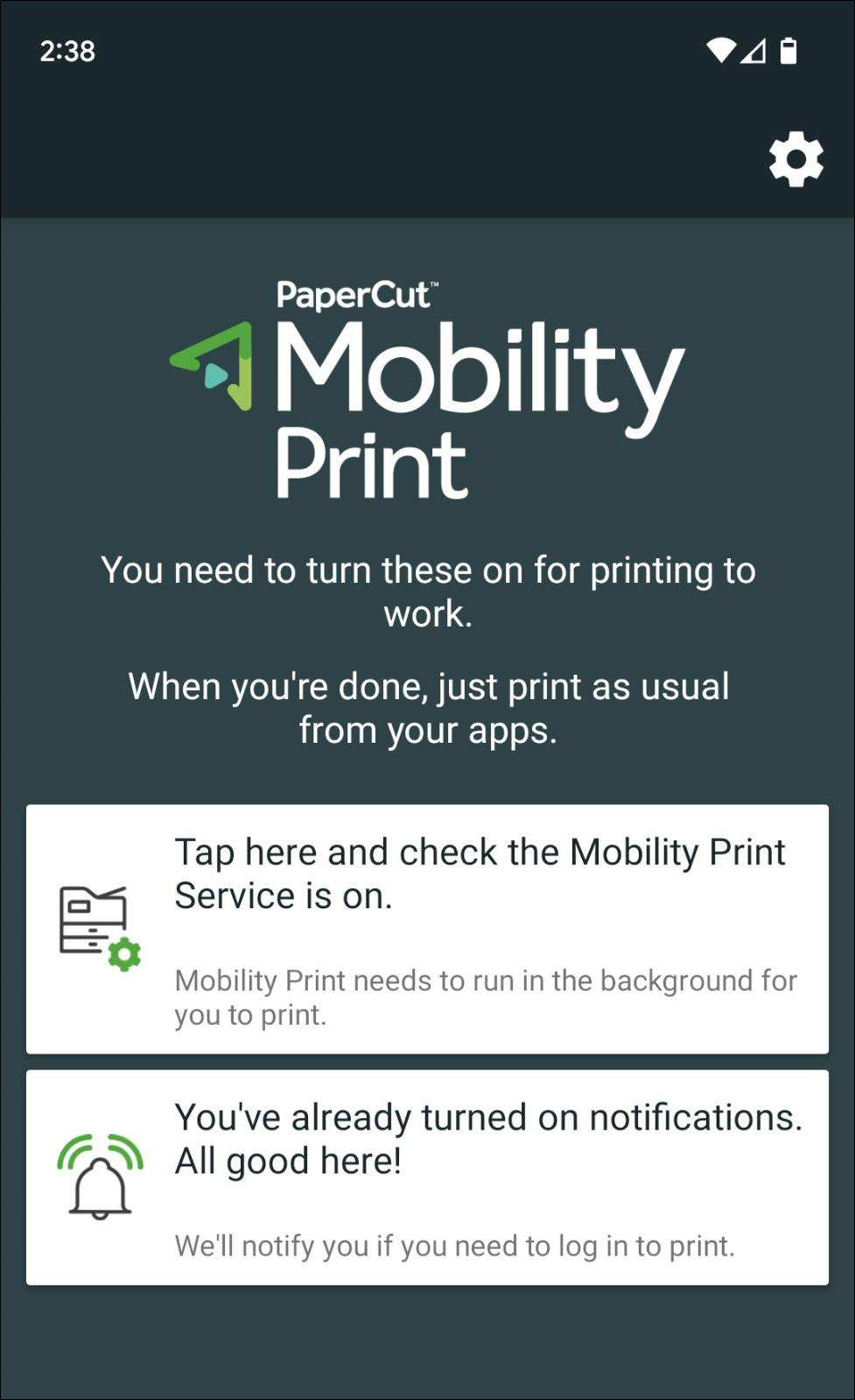 mobility print notifications