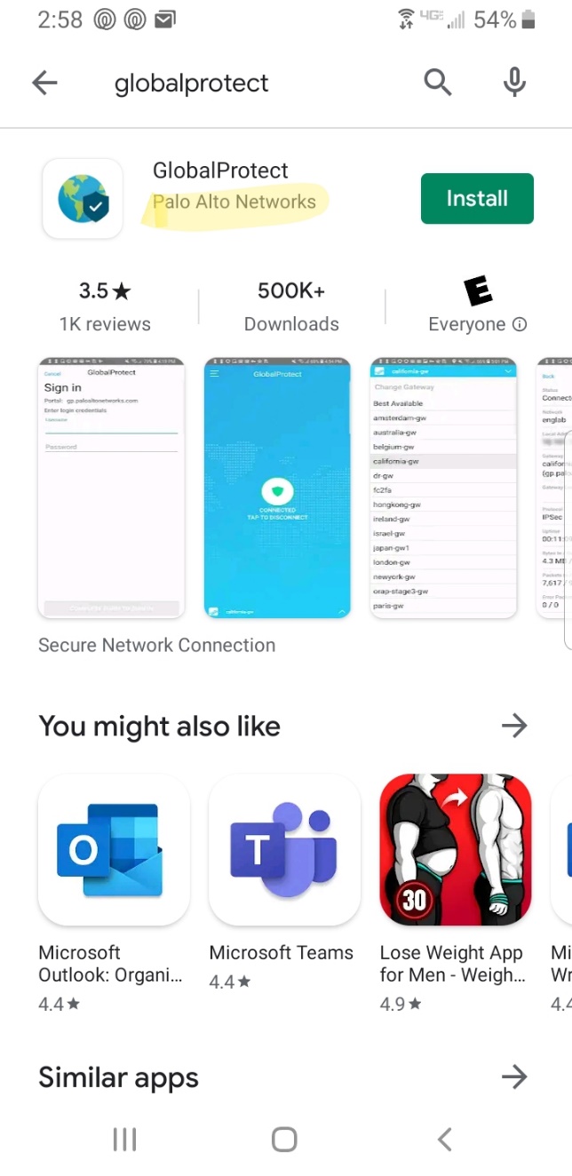 GlobalProtect in the Google Play Store