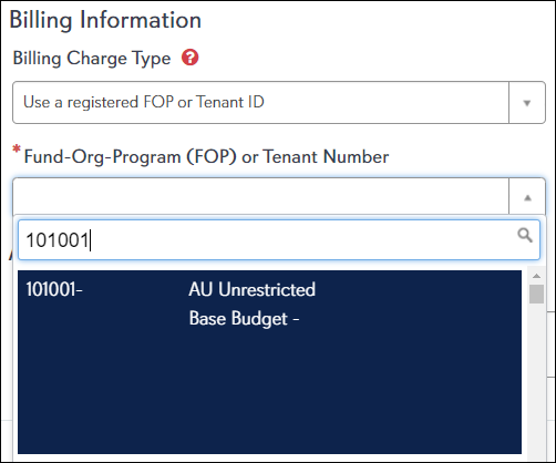 telephone service request choose FOP field