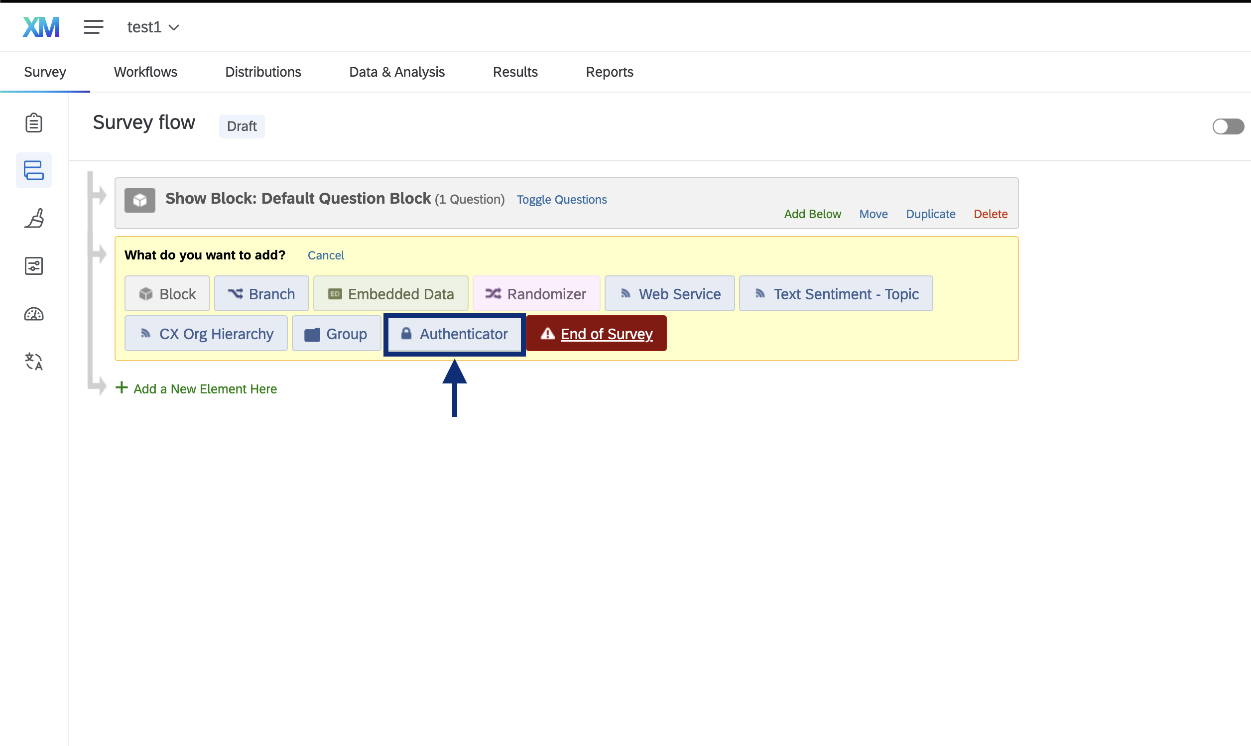 Survey flow for authenticator