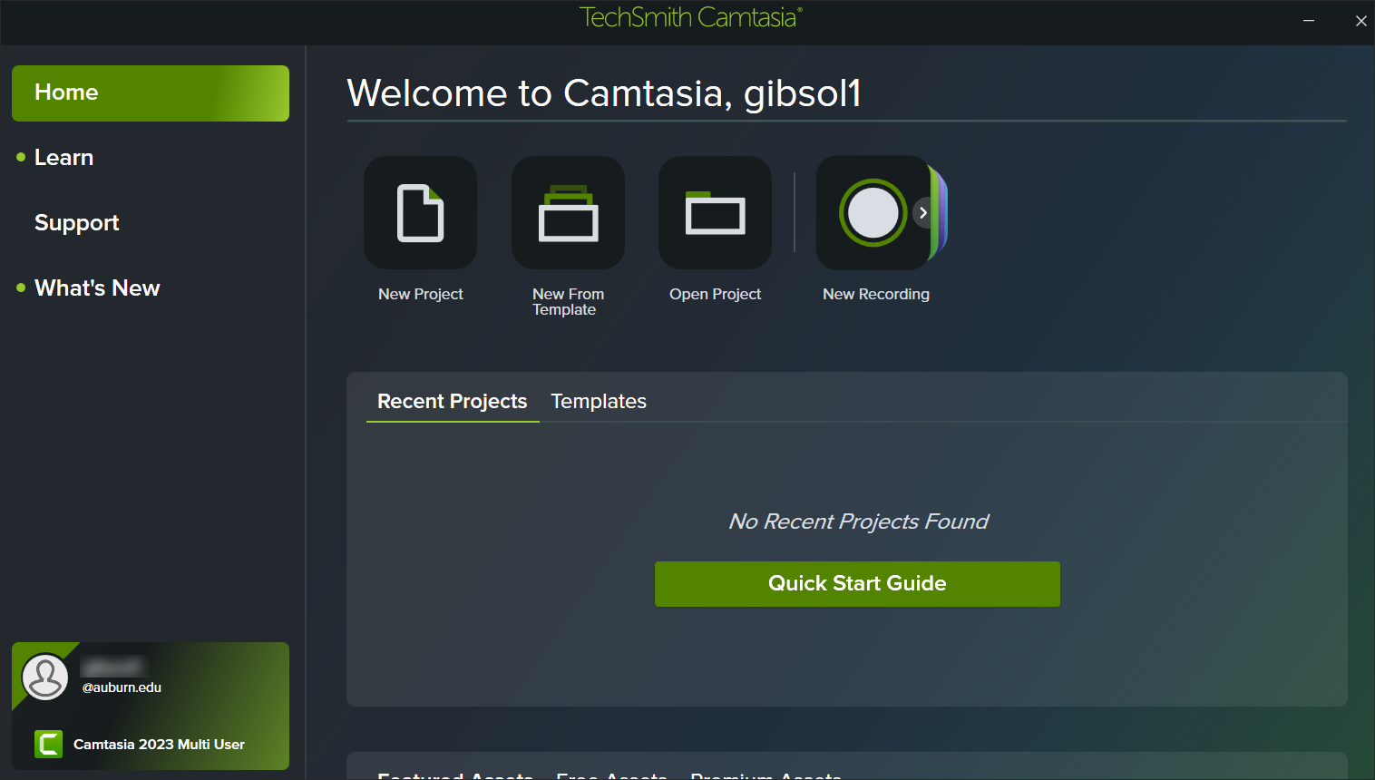 Camtasia user interface