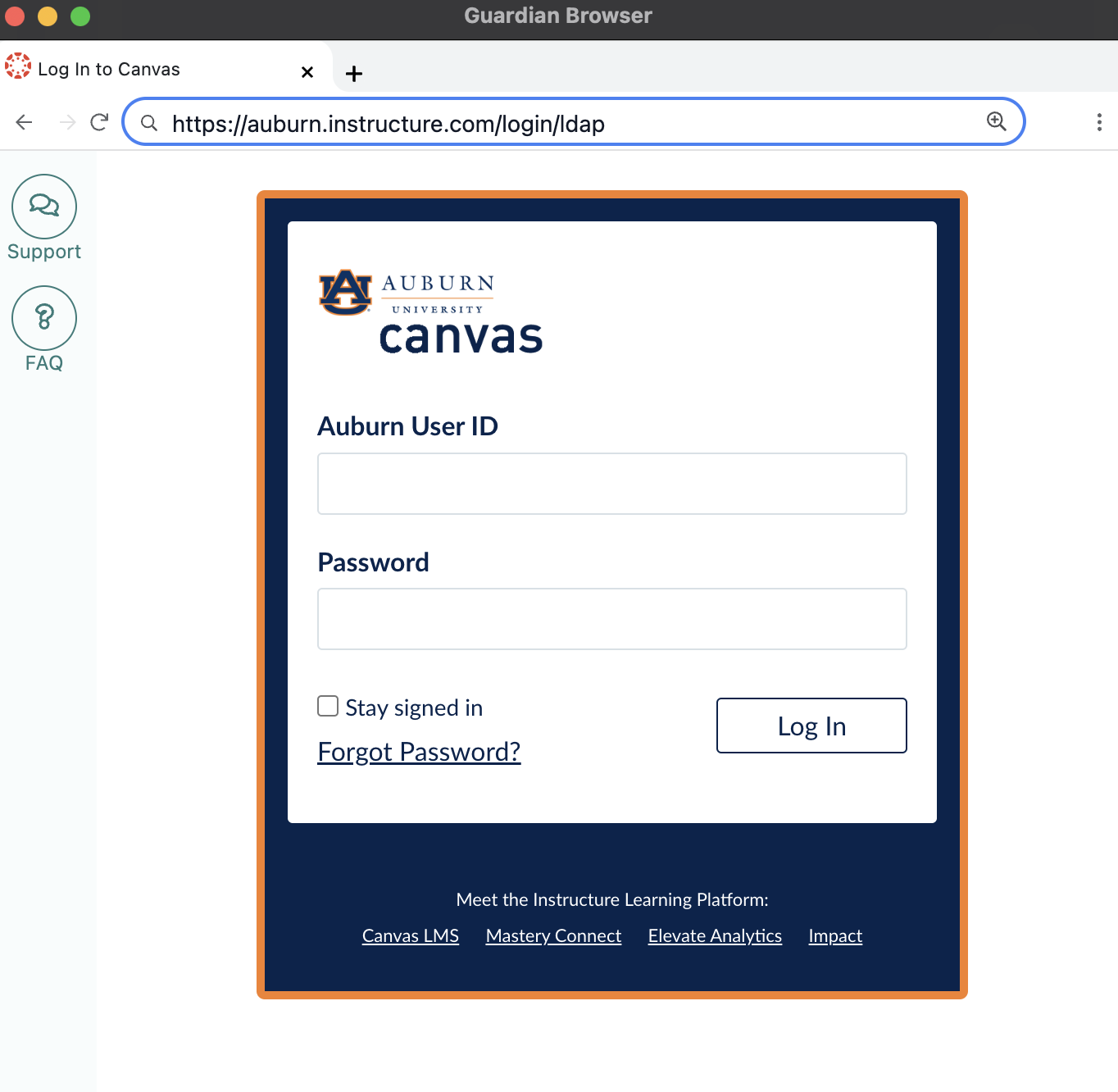 screenshot canvas login in guardian browser