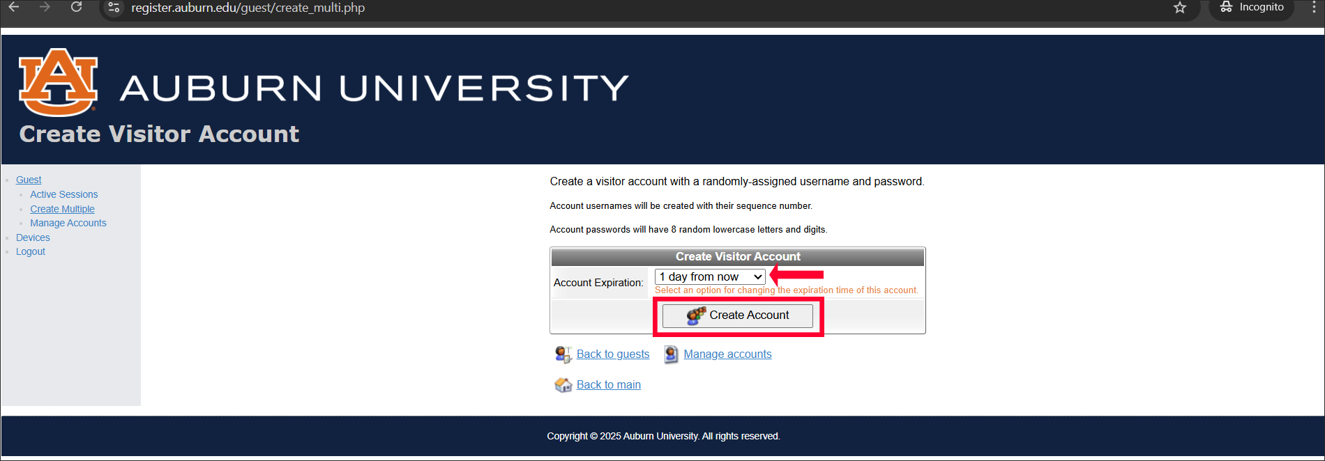 Account expiration and create account screen