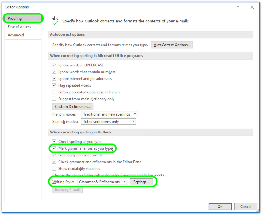 outlook proofing