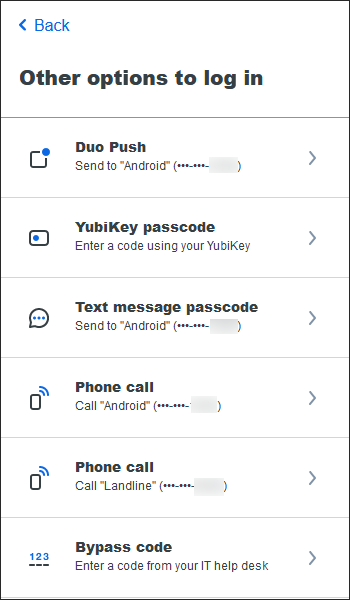 Duo other options to log in