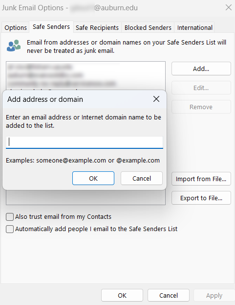 Add Safe Sender in Outlook Classic Desktop App