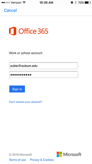 Sign in with your Auburn email address and Auburn password.