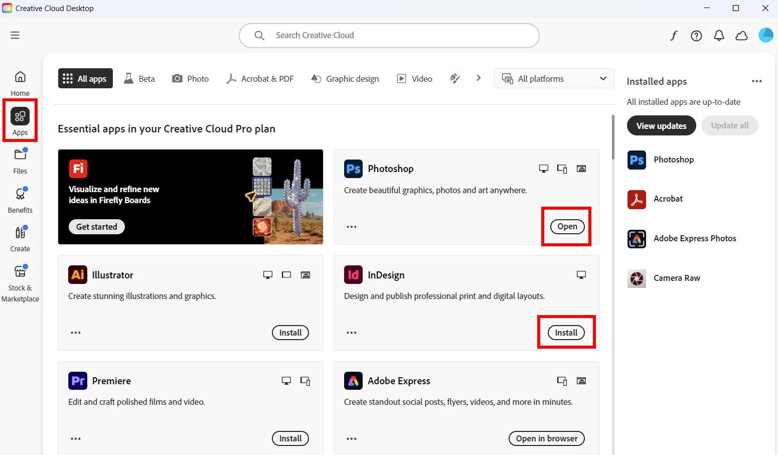 Adobe Creative Cloud install apps