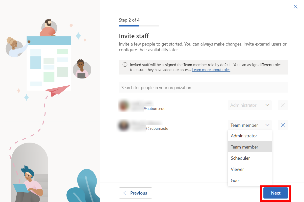 Microsoft Shared Bookings: Invite staff