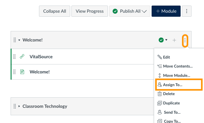 assign a module menu options 