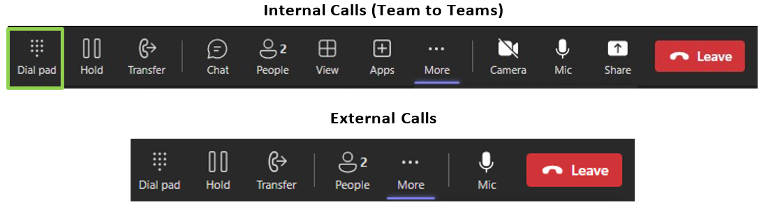 Teams Voice active call dial pad