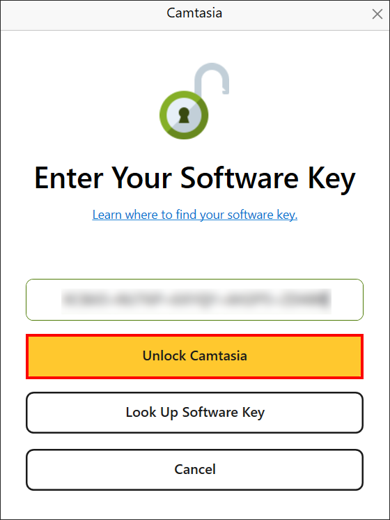 Camtasia enter software key screen
