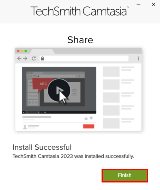 Camtasia software install finish