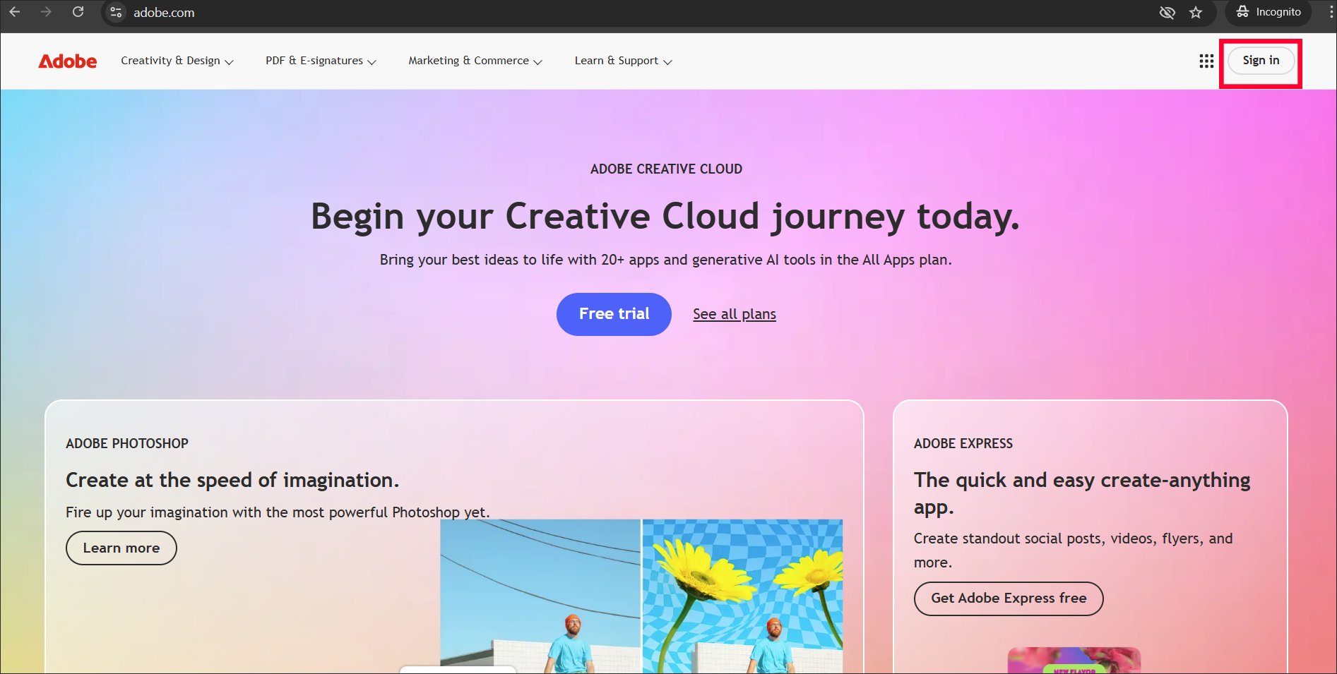 adobe website sign in 