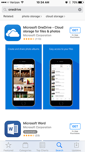 Microsoft OneDrive in App Store
