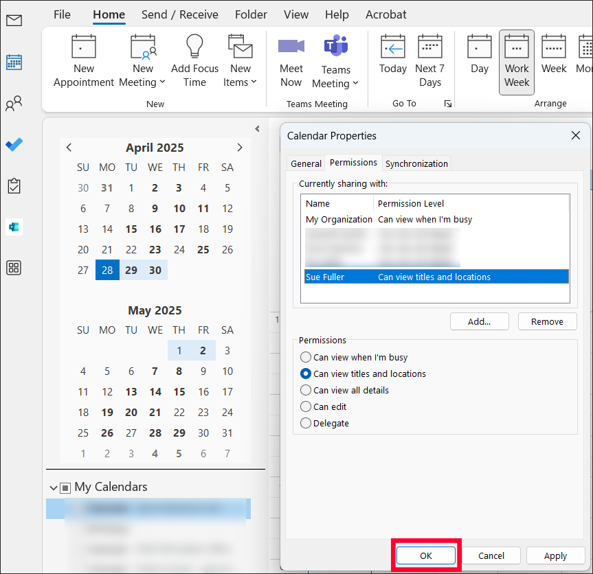 calendar permissions add user ok option