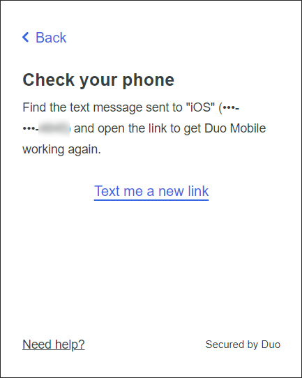 Duo reactivation text link