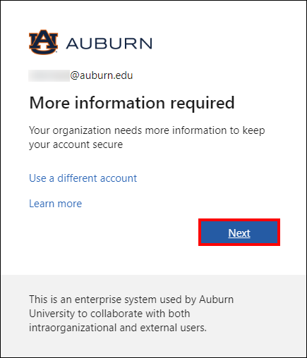 Alumni and retiree Outlook more information required screen