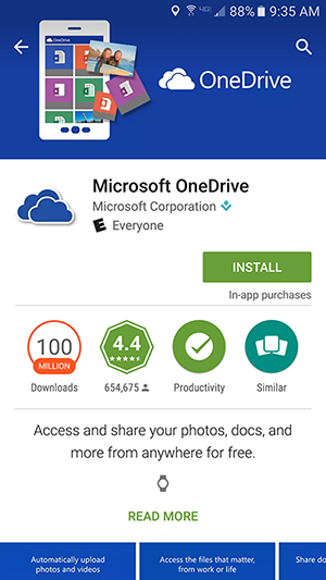 Microsoft OneDrive in Google Play Store