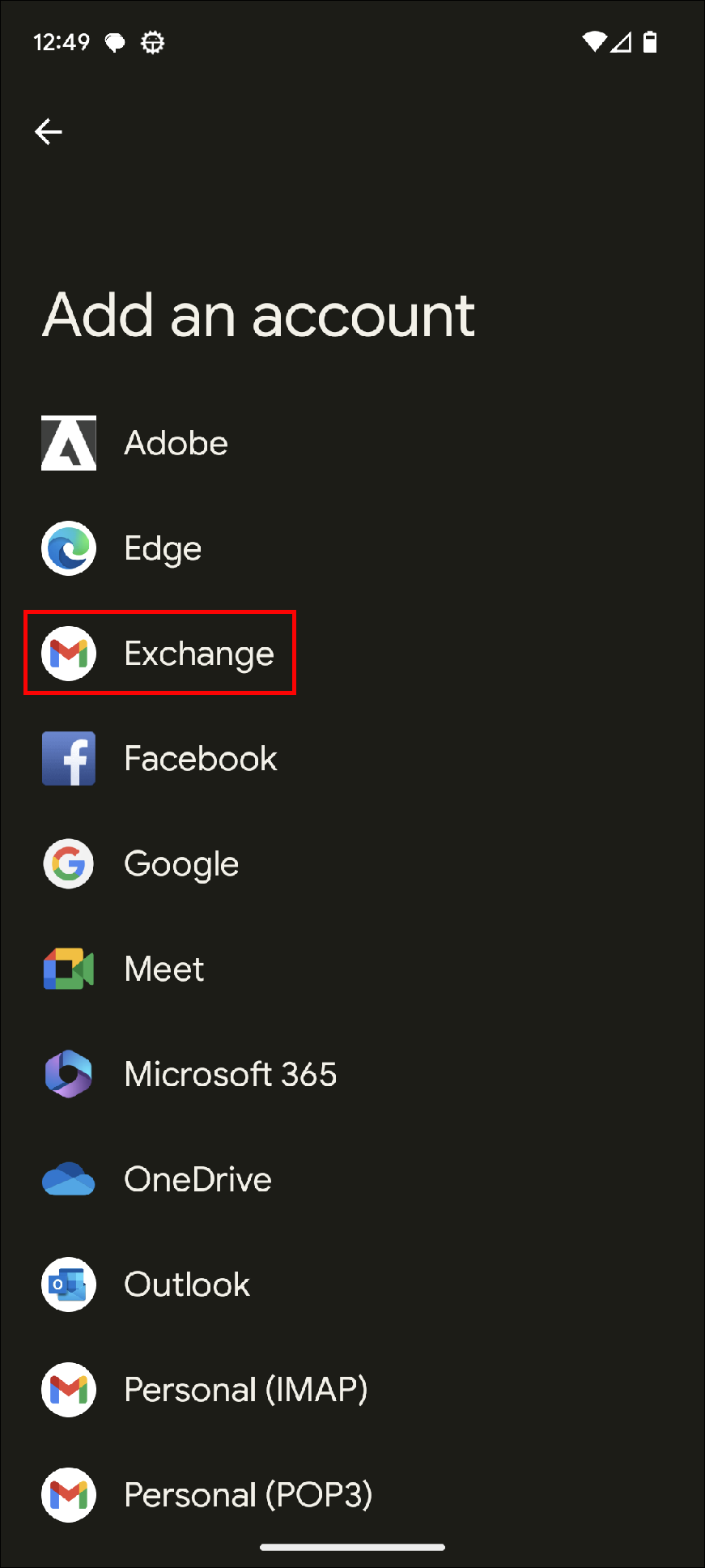 android exchange screen