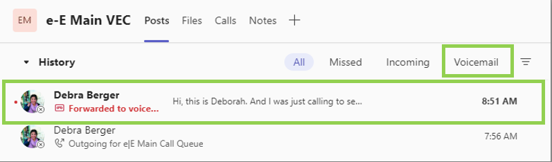 Teams shared voicemail in Teams channel