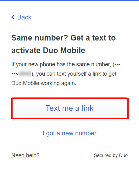 Duo reactivation text me a link 