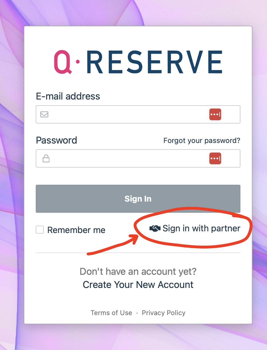 Login page for QReserve