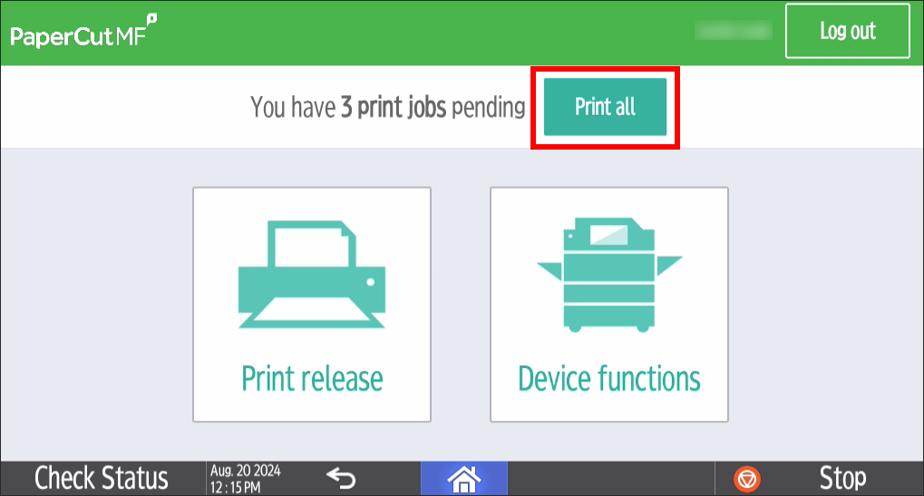 TigerPrint device functions print all selection