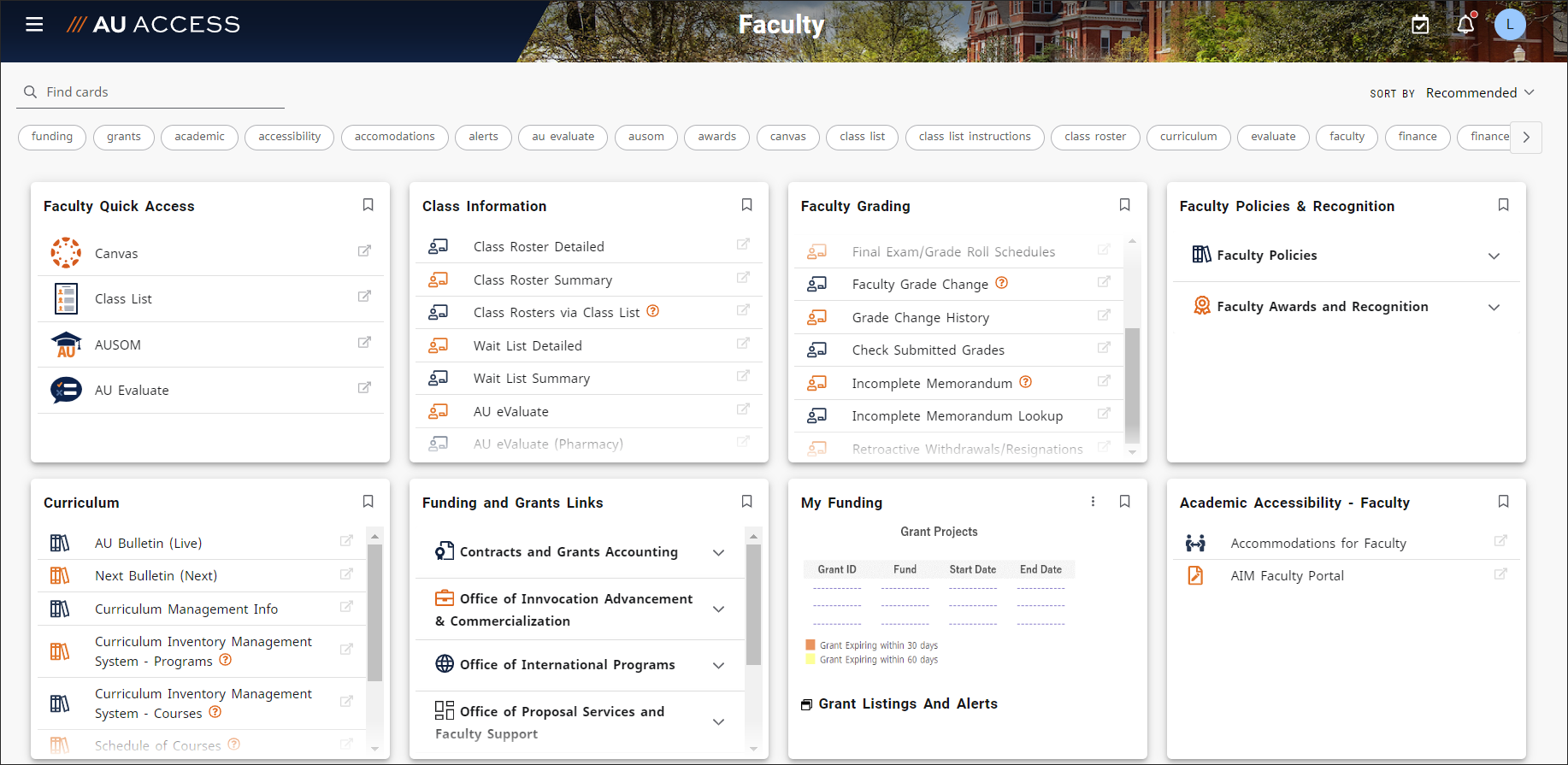 AU Access Faculty Tab