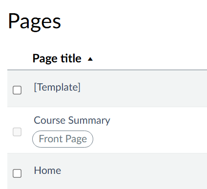 Course Summary marked as Front Page