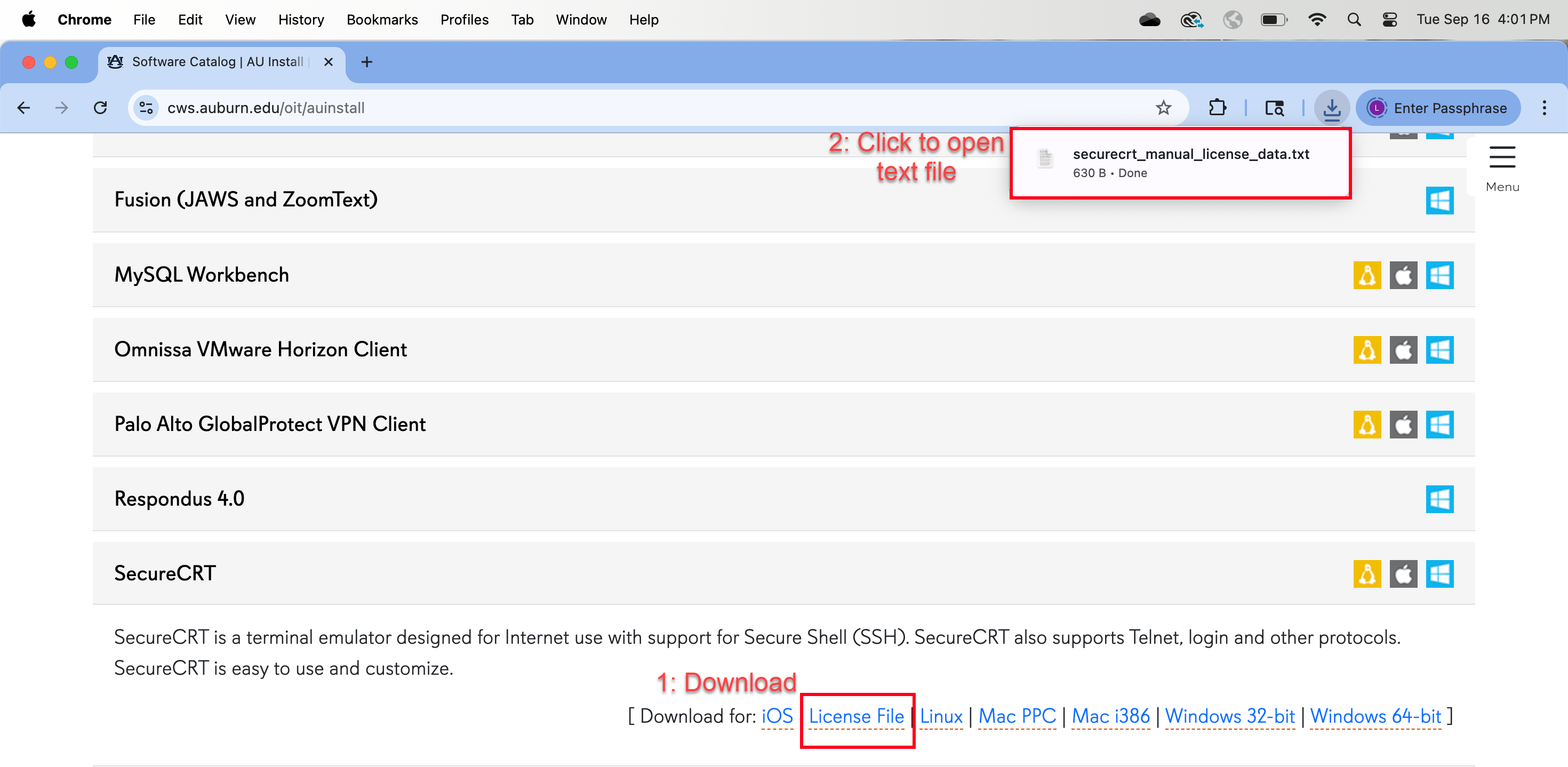 SecureCRT license file download screen
