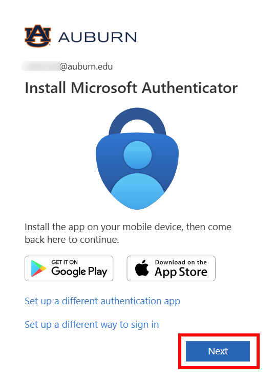 Microsoft Authenticator app install screen