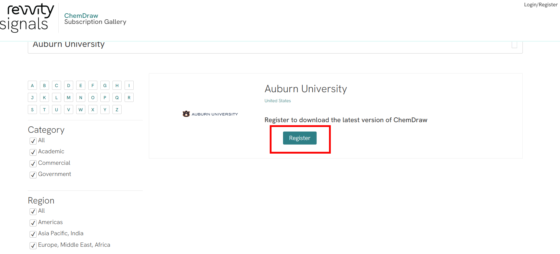 ChemDraw Auburn University Register Button