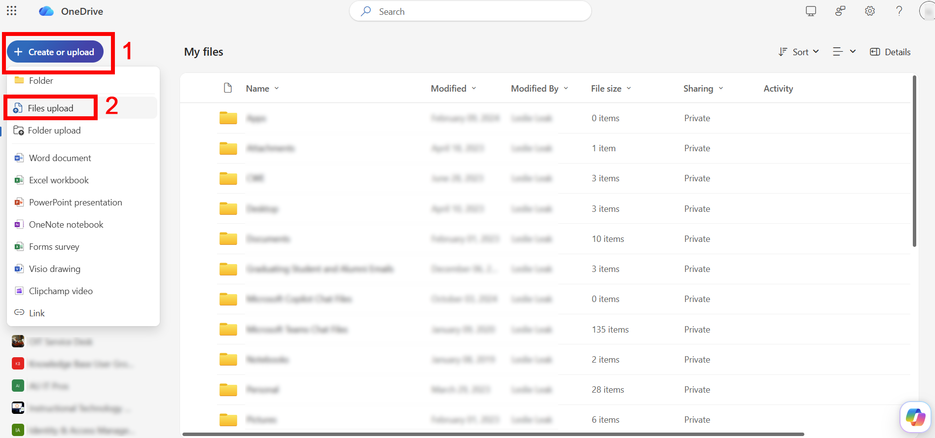 OneDrive on the web add new and upload files