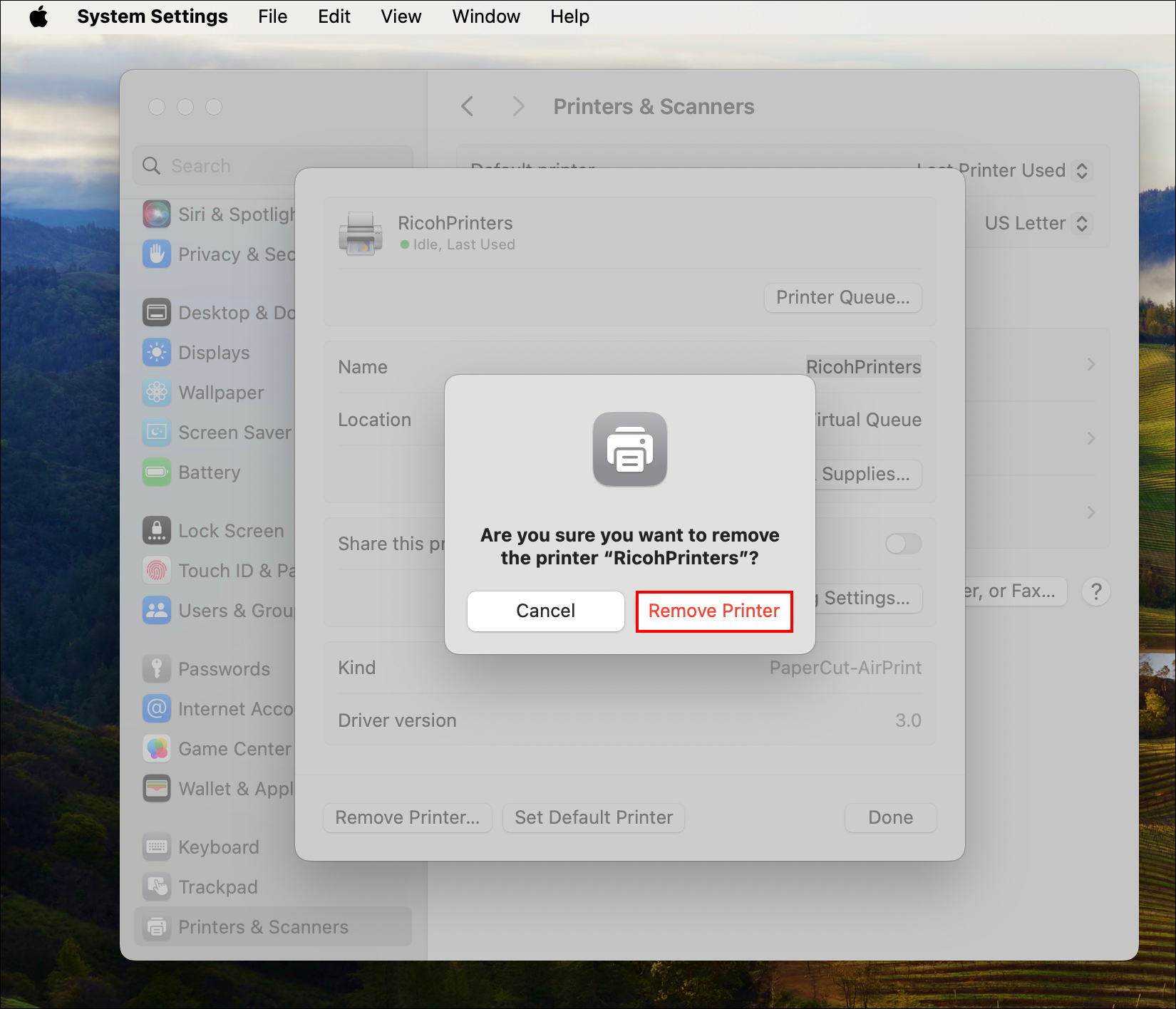 Mac remove printer screen