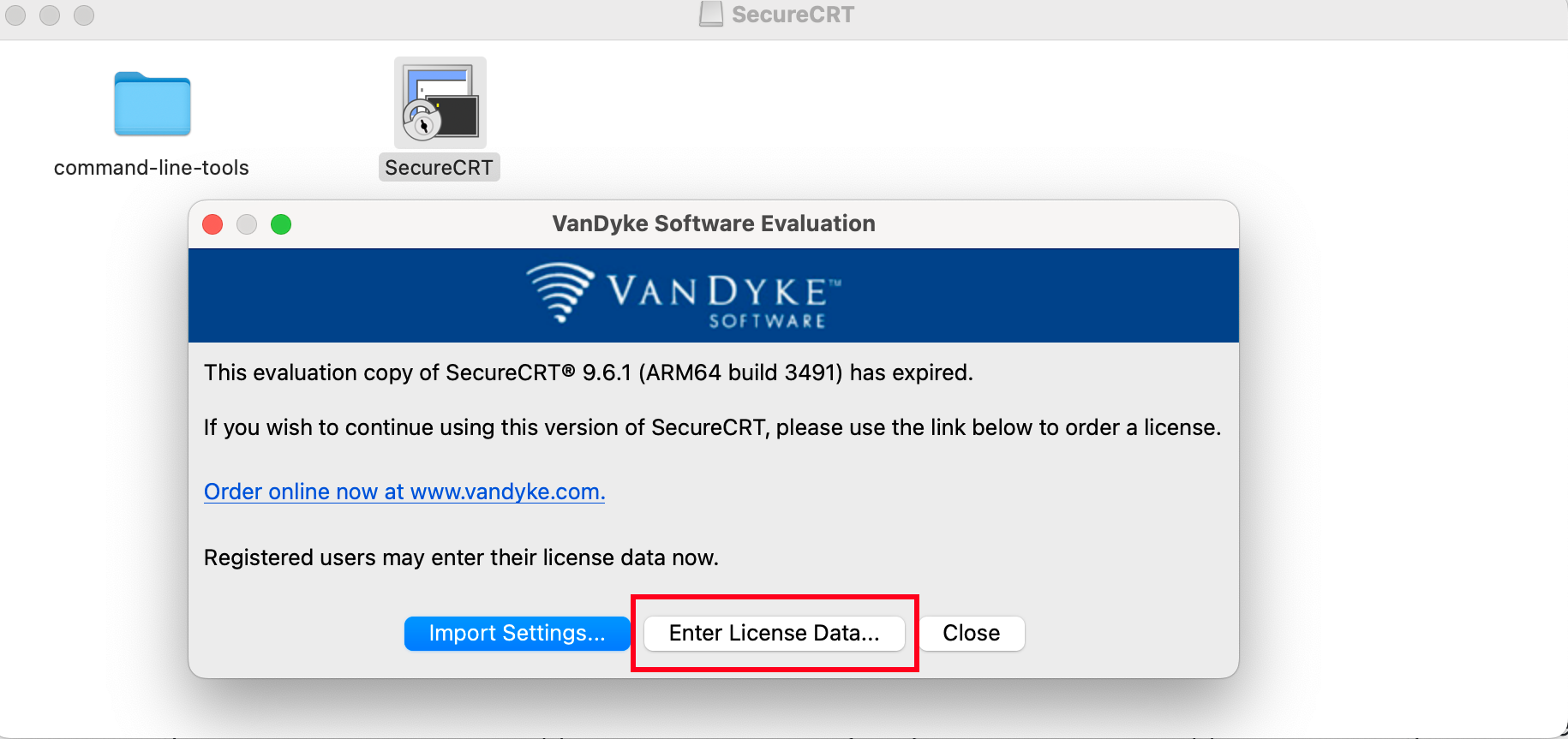 SecureCRT enter license data screen